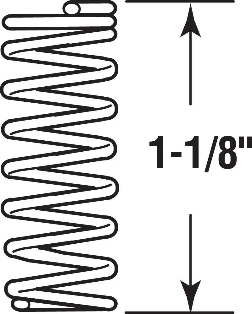 Illustration of Heavy Duty Compression Spring In Nickel Plated Spring Steel With Flat End Coils 0.041 Gauge Three Eighths Inch Diameter One And One Eighth Inch Long Four Pack Ideal For Appliances Automotive Marine Toys Tools And More Prime-Line with 1-1/8 inch length.