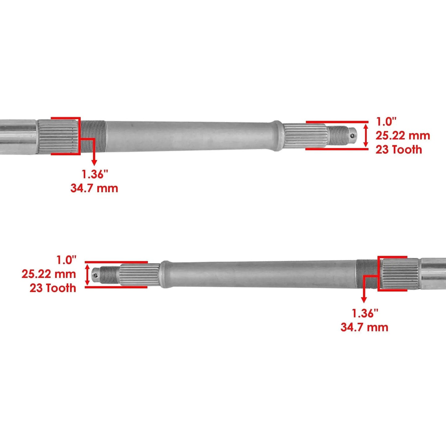 Rear Axle Shaft Bearing Housing Carrier Hub for Polaris ATV Replacement, dimensions labeled, close-up view of 23 tooth ends.