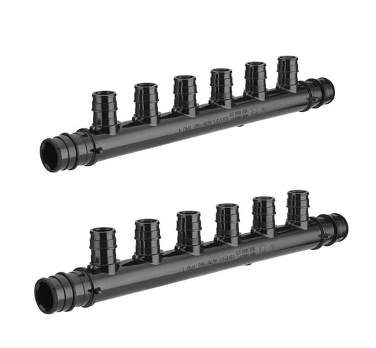 Pack Of 2 Open PEX A Expansion Manifolds With 6 Ports PPSU Poly Three Quarter Inch Trunk And One Half Inch Ports Lead Free ASTM F1960