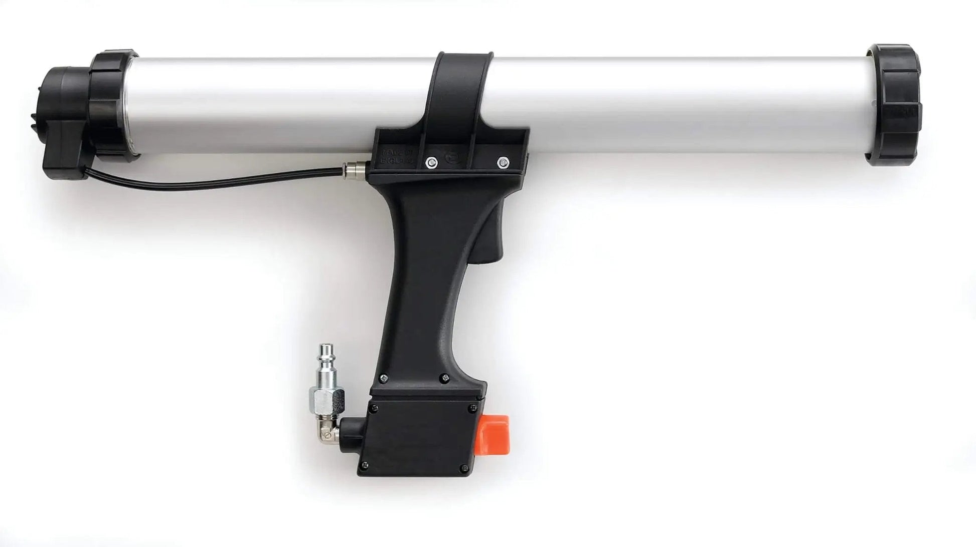 Polyurethane Adhesive for Glass 310 mL Cartridge Pack of 1 Black, shown with pneumatic dispensing gun for automotive and construction use.