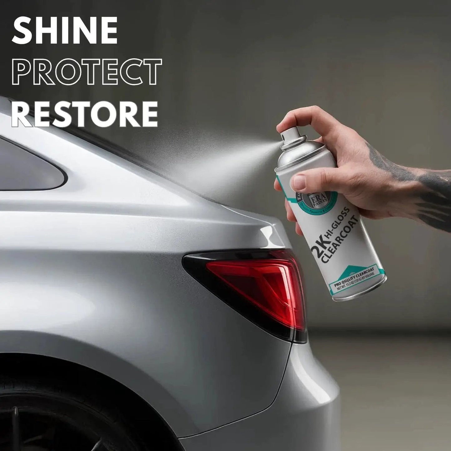 Person applying 2K High Gloss Clear Coat Spray With Catalyst Activated Formula Pro Grade Finish to car exterior