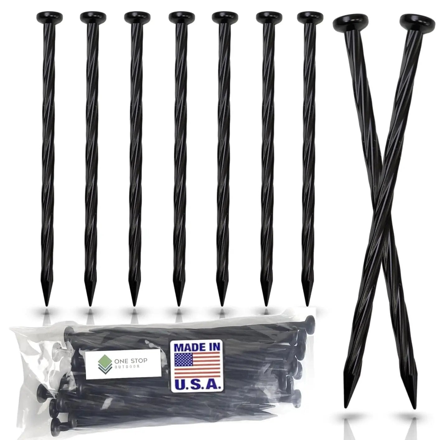 USA Made 50 Pack 8 Inch Plastic Landscape Edging Anchoring Stakes, Spiral Spikes for Paver Edging, Weed Barrier and Artificial Turf