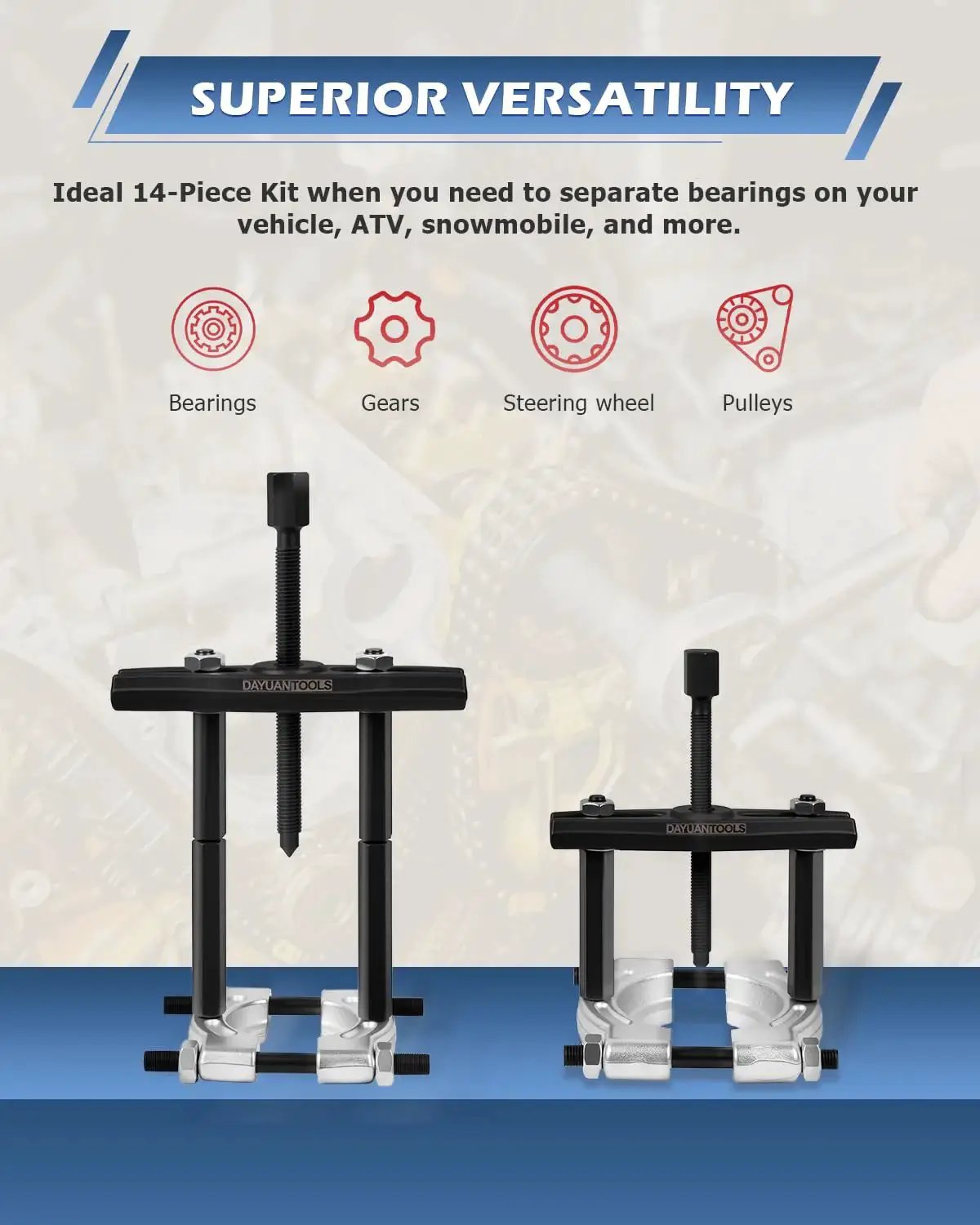 12 Piece Bearing Separator Set With Heavy Duty 5 Ton Capacity For 2 Inch And 3 Inch Bearings Splitters Puller Kit displayed.