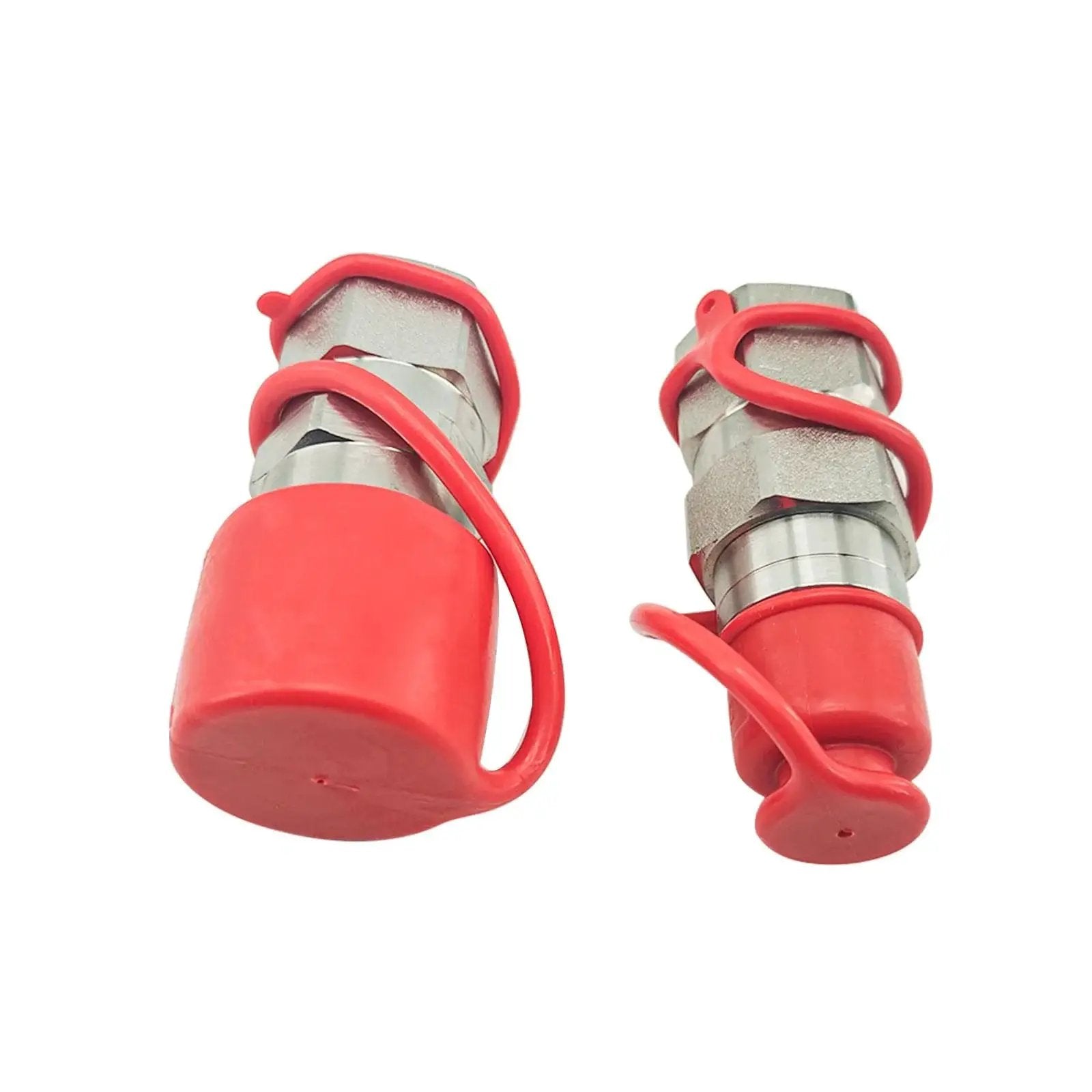 Flat Face Hydraulic Quick Connect Coupler Set With SAE Thread For Skid Steer Loaders, heavy-duty, red dust caps, carbon steel fittings