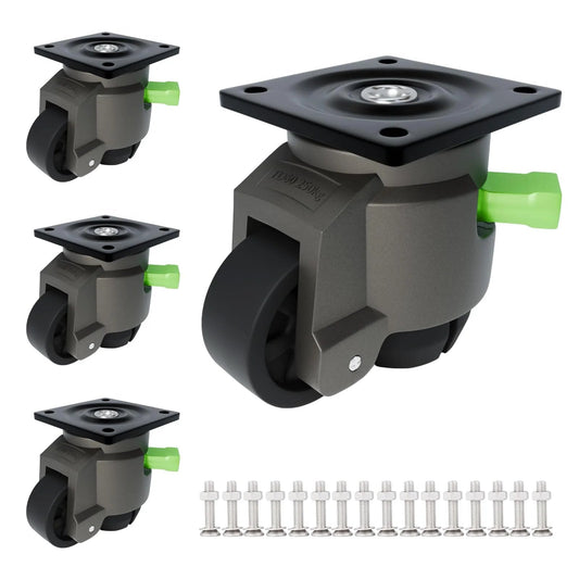 4 Pack Leveling Casters Heavy Duty With Upgraded Ratchet 360 Degree Swivel With Feet Height Adjustable Total Capacity 2200 Lbs Ideal For Workbenches And Machinery Easy Height Adjustment By Shaking Handle For Quick Leveling On Any Surface