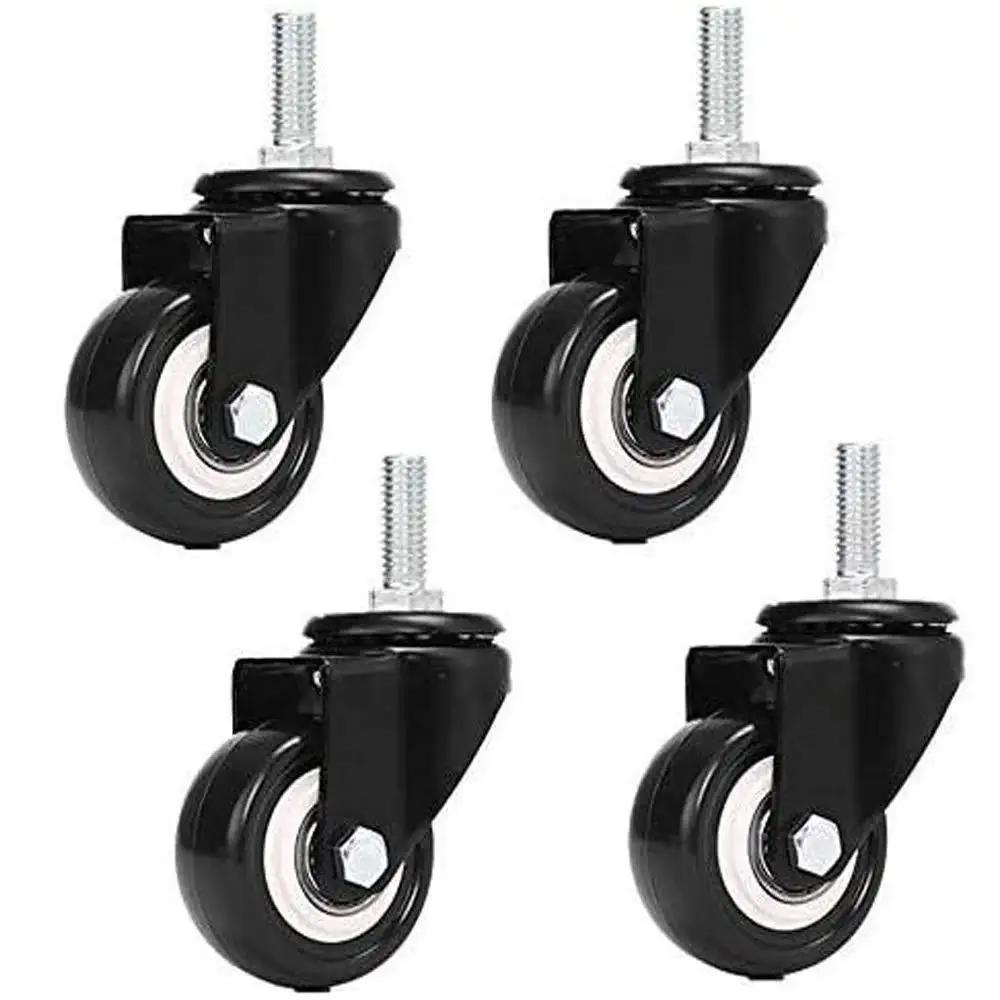 Four M8x25mm PU Rotating Caster Set, Load Bearing 240kg Total Capacity (60kg Each), 360 Degree Swivel Wheels With TPE Soft Rubber, Heavy Duty Furniture Caster Replacement Without Brakes, Suitable For All Floor Types
