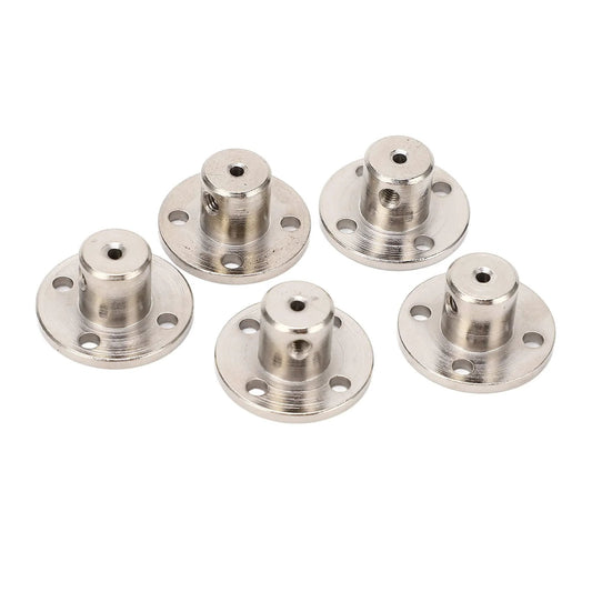 5 Pack 2mm Flange Coupling Connector for RC Model Motors and Hardware, Steel 45 Alloy High Hardness Shaft Couplers in Silver Finish, Durable Insulated Guide Shaft Fittings for DIY Projects