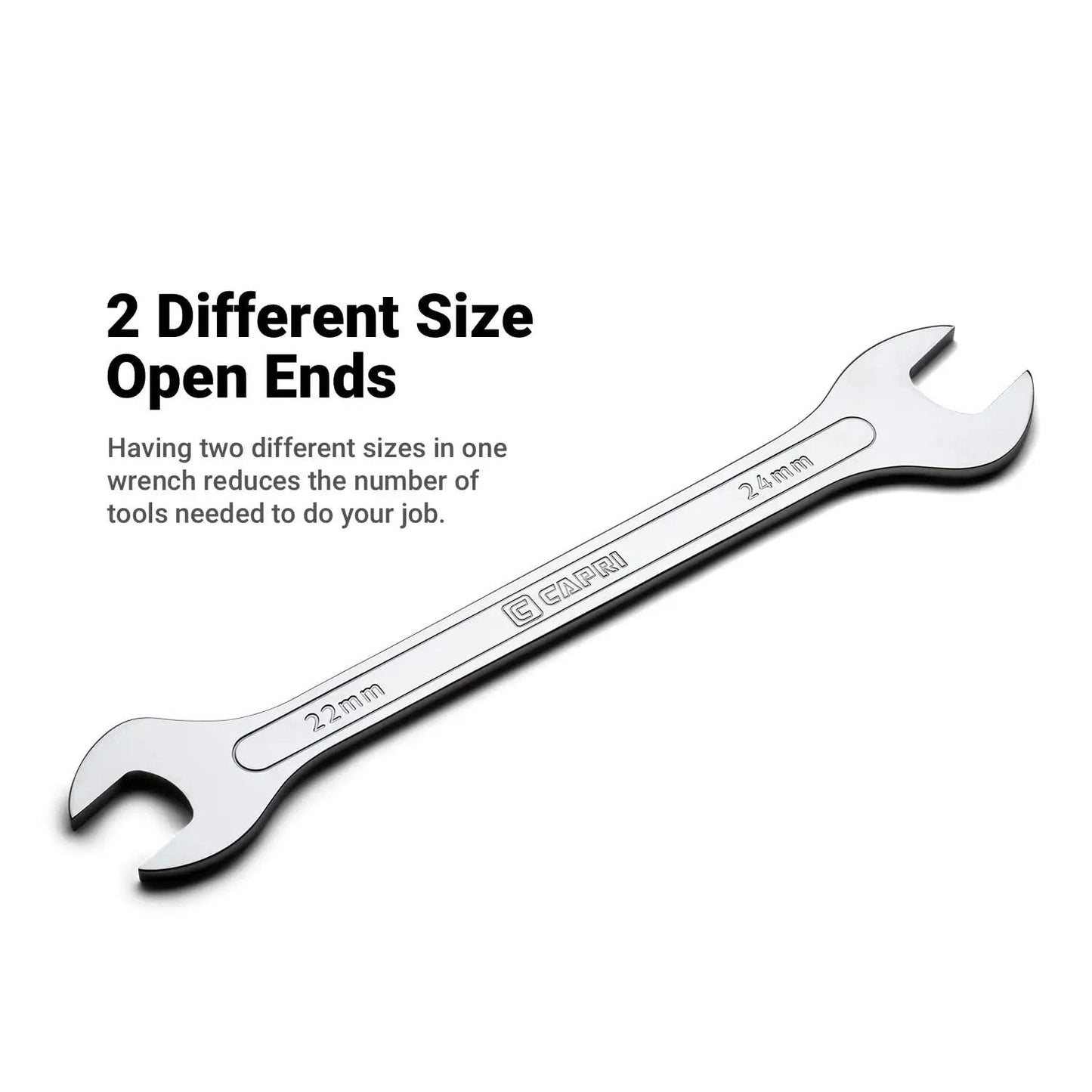 Open end wrench with two different size ends, marked 22mm and 24mm, shown on a white background.