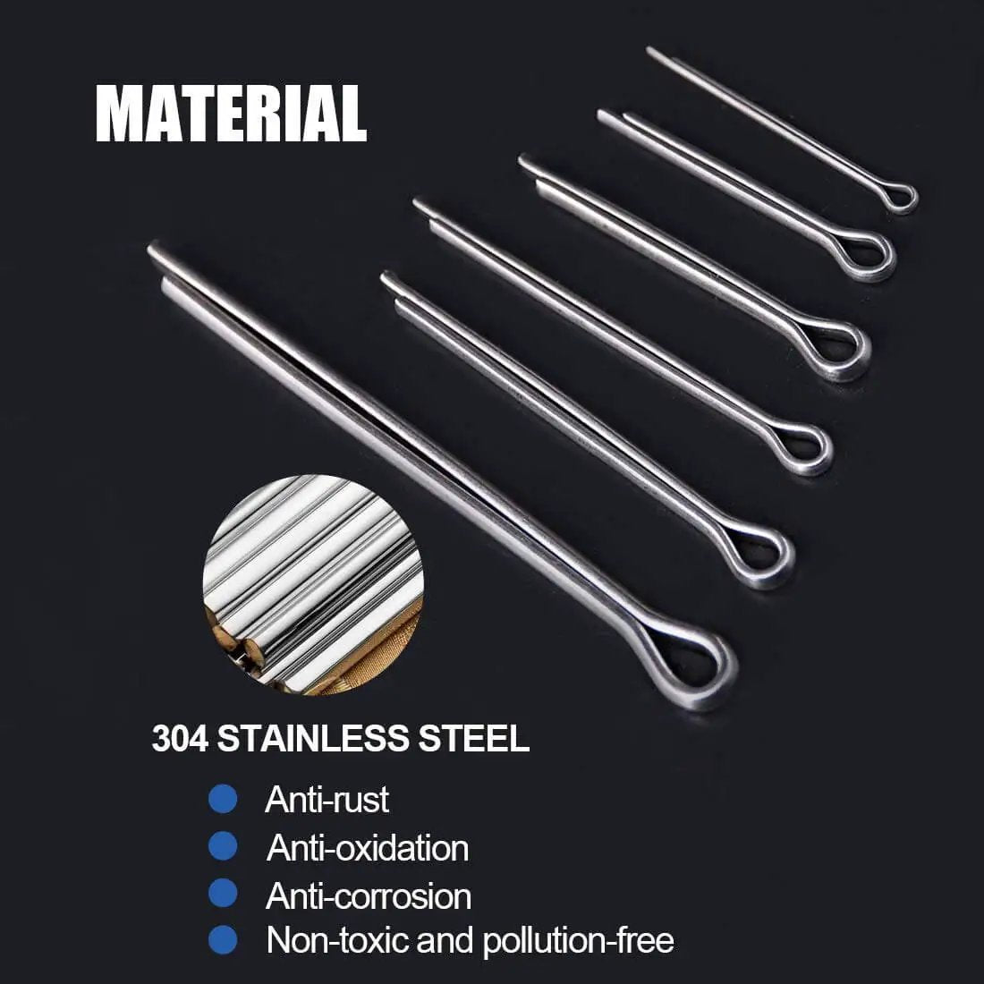 All In One 340 Piece Six Sizes 304 Stainless Steel Cotter Pin Clip Assortment Kit For Automotive Mechanics Car Garage