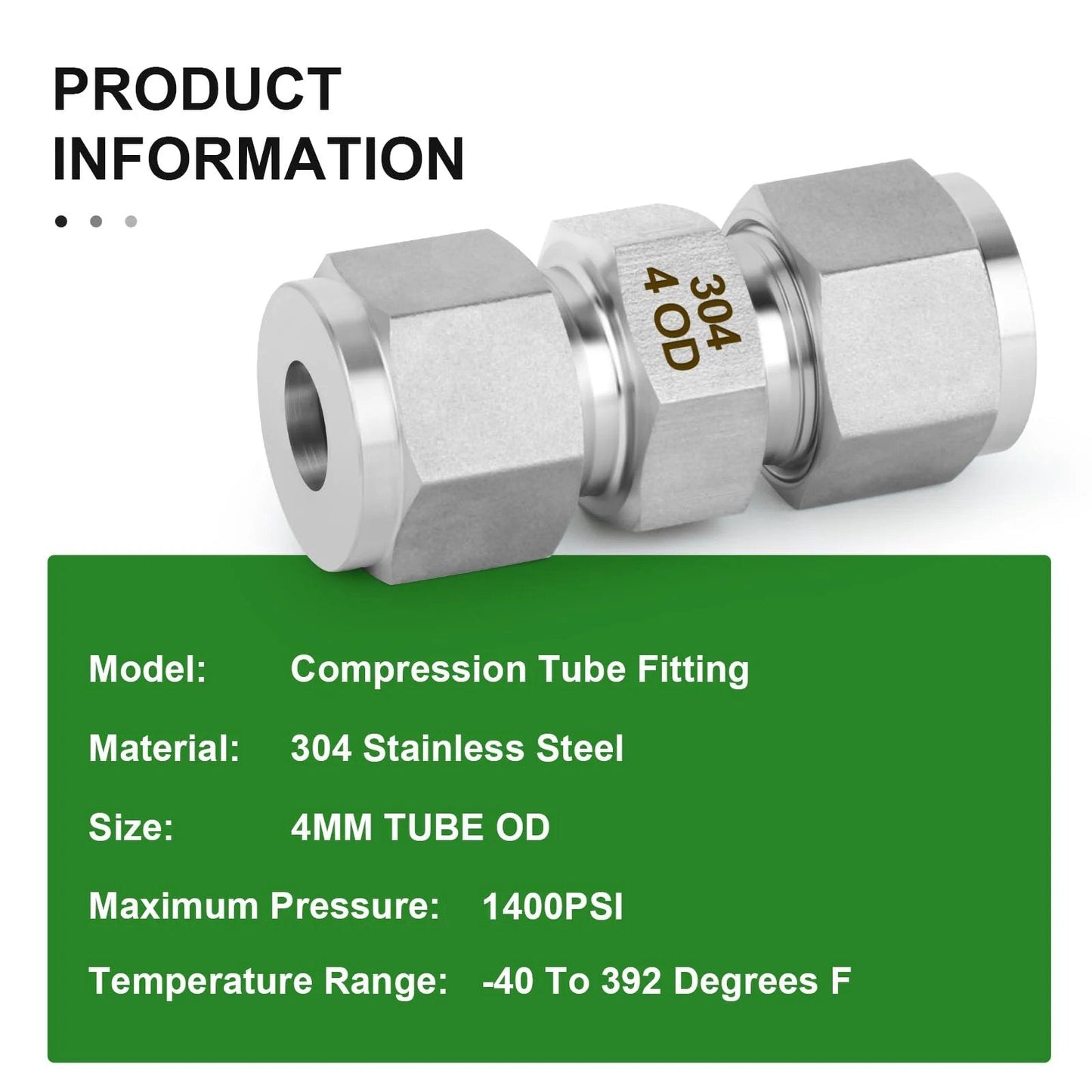 Premium 304 Stainless Steel Compression Tube Fitting Connector 5 Pack Straight Adapters 4mm Tube OD To 4mm OD Leakproof