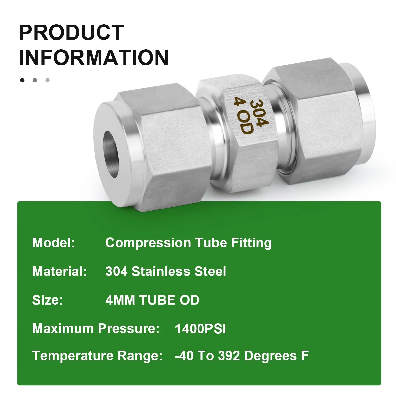 Premium 304 Stainless Steel Compression Tube Fitting Connector 5 Pack Straight Adapters 4mm Tube OD To 4mm OD Leakproof