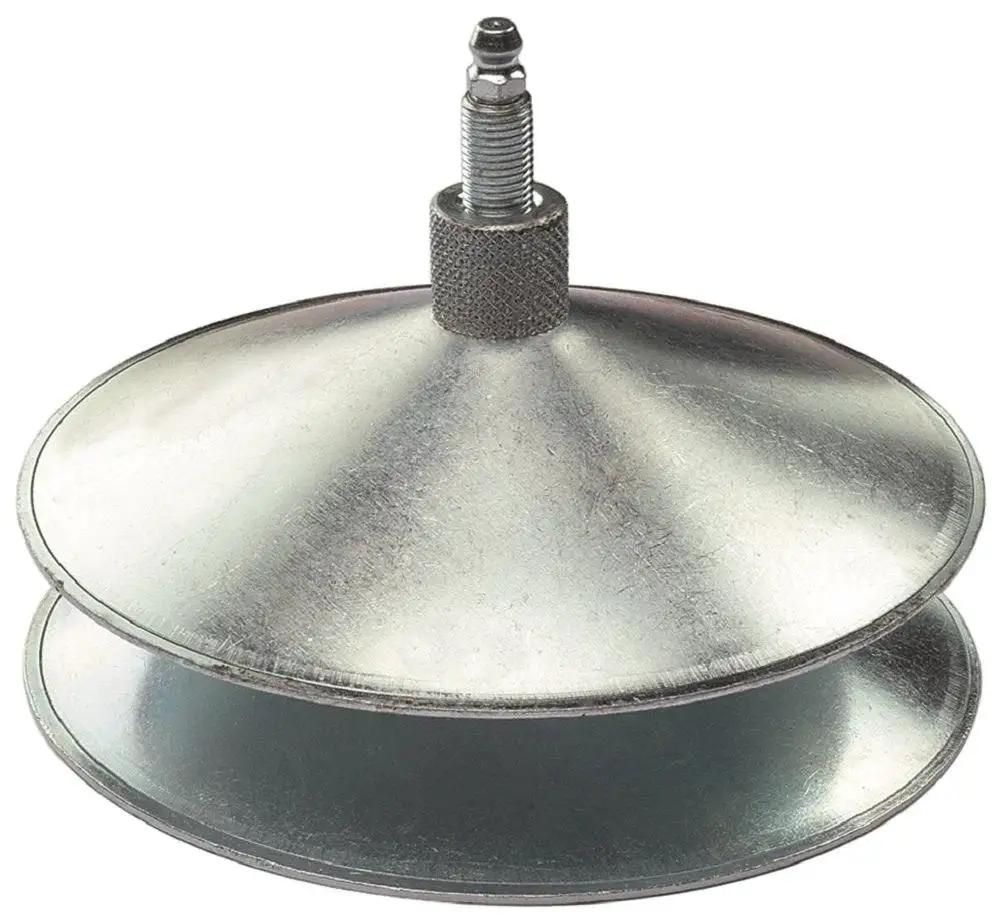 Steel Bearing Packer For Wheel Bearings With Threaded Center Post And Positive Locking, shown in side view, with rugged steel build.