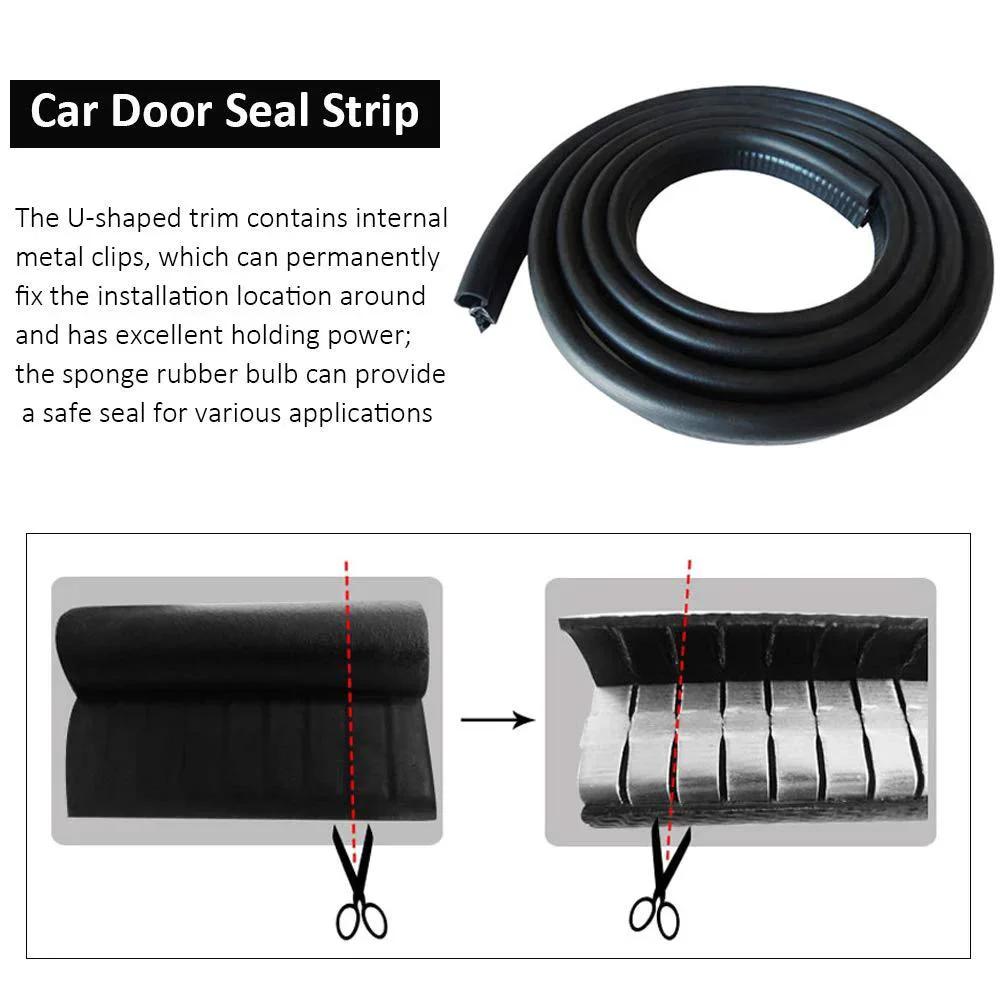 20 Ft Car Door Weather Stripping Seal With Side Bulb Push On EPDM Foam Rubber Gasket Stainless Steel Clips Waterproof Noise Blocking Door Jam Seal For Cars Trucks Boats RVs And Home Use, rolled coil with illustration of internal metal clips.