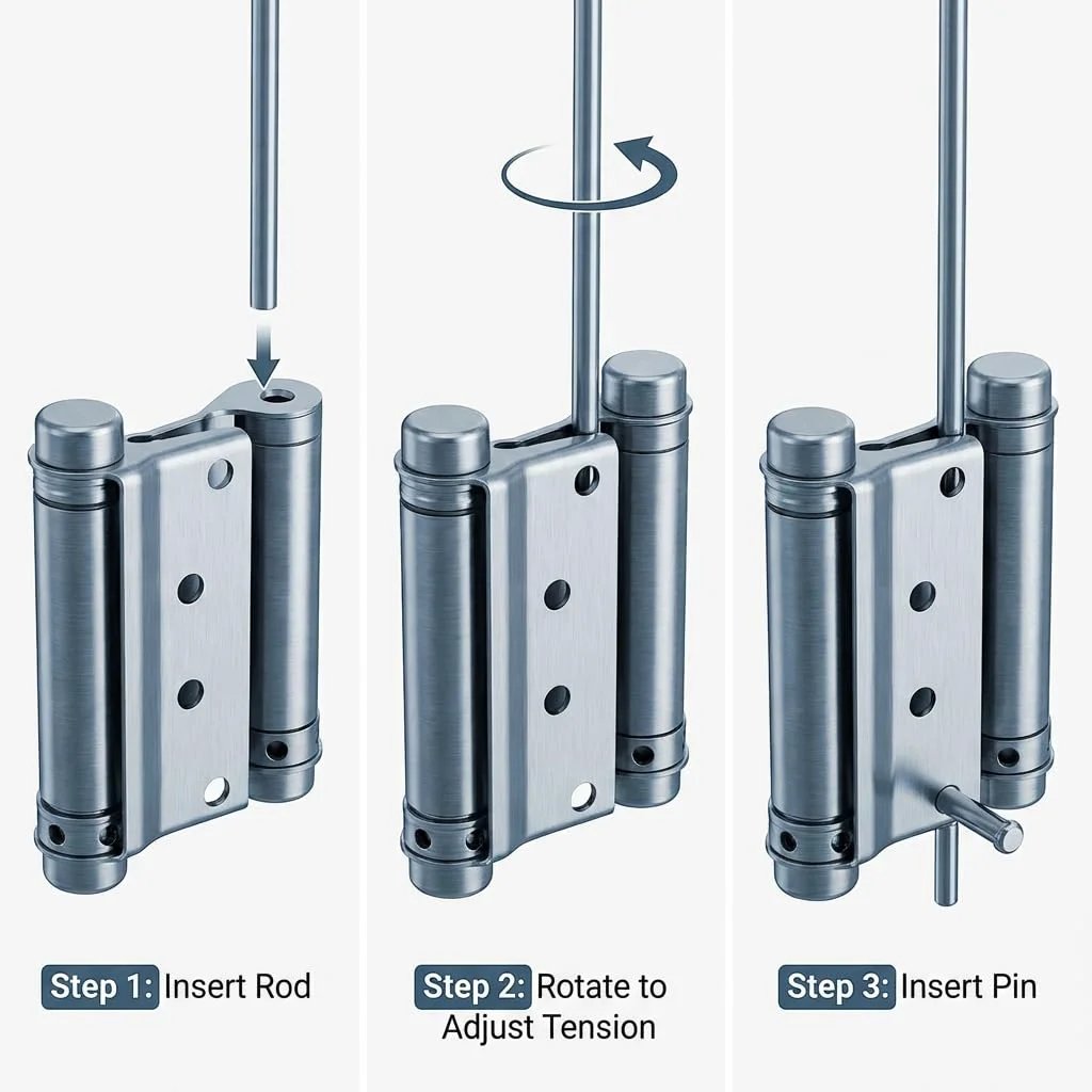 Rugged Heavy Duty Double Acting Door Hinges For Cafe Saloon Doors Self Closing 3 Inch Stainless Steel 201 Brushed Finish 4 Pack
