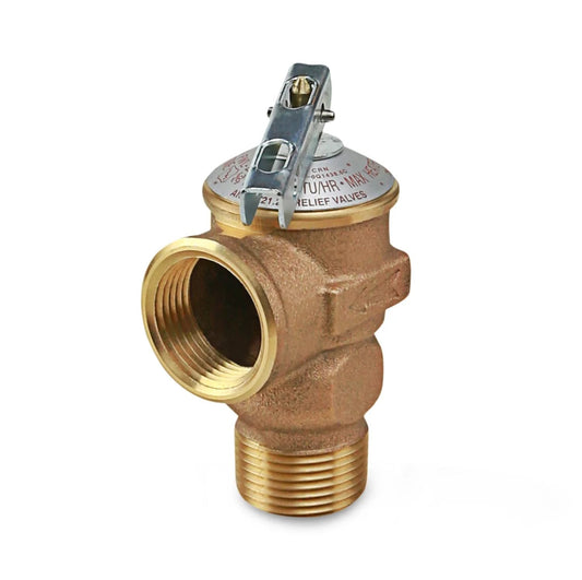 Pressure Relief Valve For Tankless Water Heater Heavy Duty Forged Brass Three Quarter Inch FIP To MIP Lead Free Dezincification Resistant
