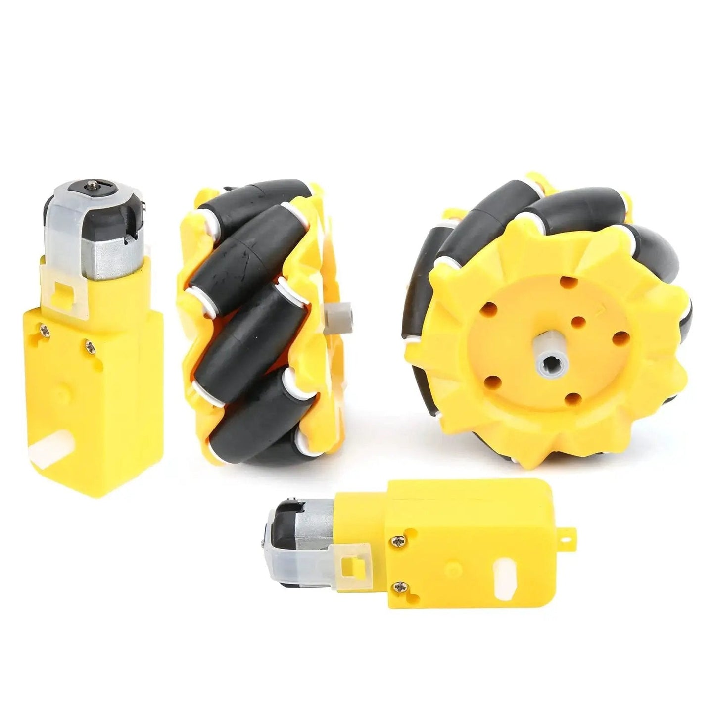 Mecanum Wheel For Geared Motor Robot Car Projects With Rubber Coated Surface 80 Mm Diameter Omnidirectional Wheel, yellow kit