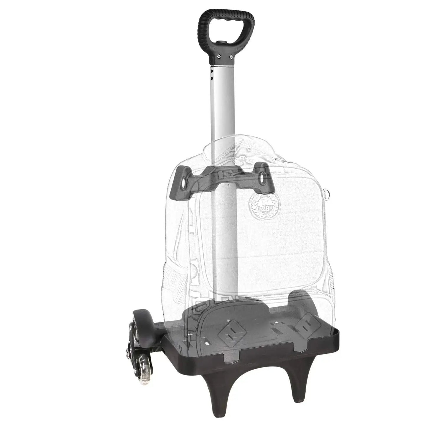 Foldable Backpack Trolley With Aluminum Alloy Frame Six Wheel Luggage Cart for school bags and travel, shown with transparent outline