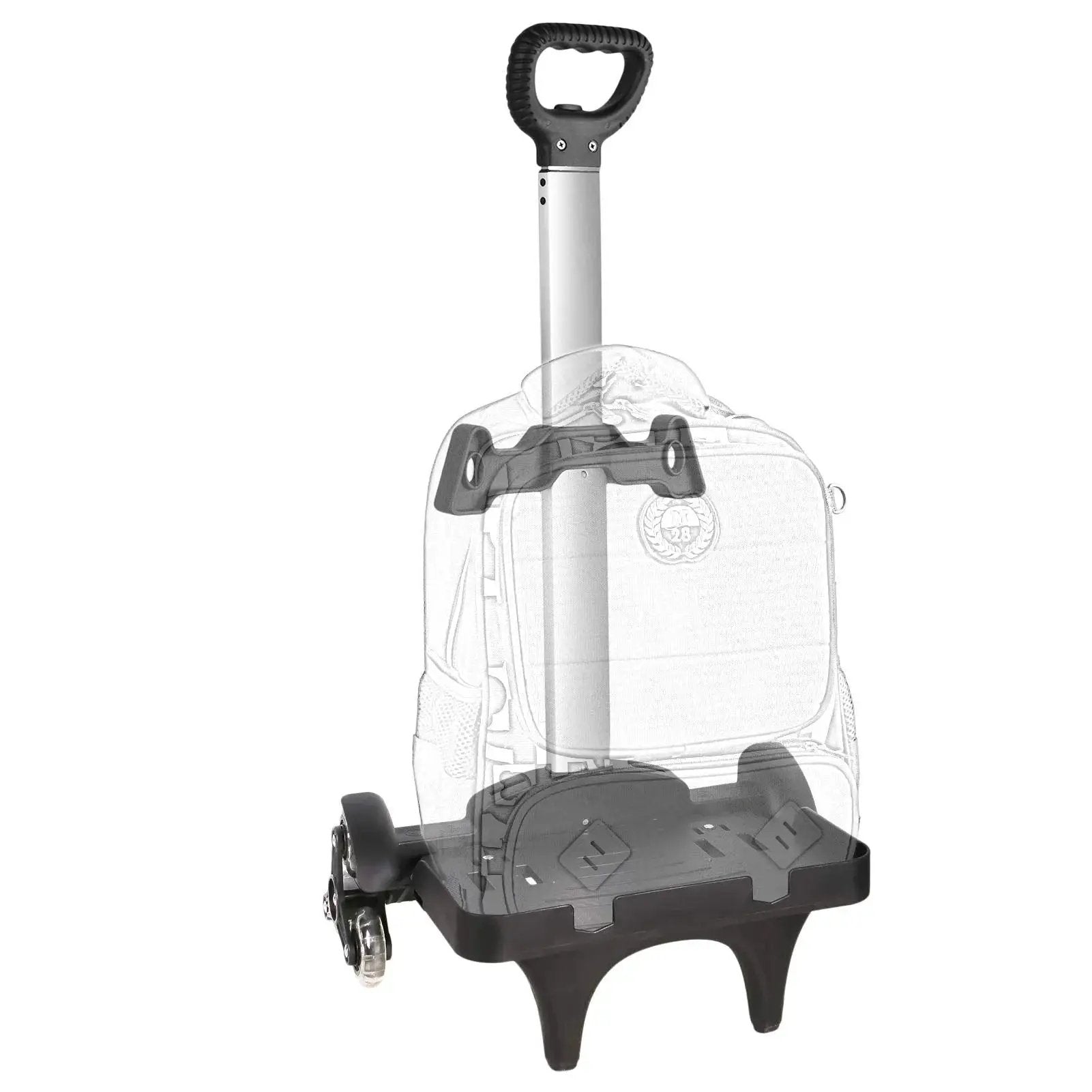 Foldable Backpack Trolley With Aluminum Alloy Frame Six Wheel Luggage Cart for school bags and travel, shown with transparent outline