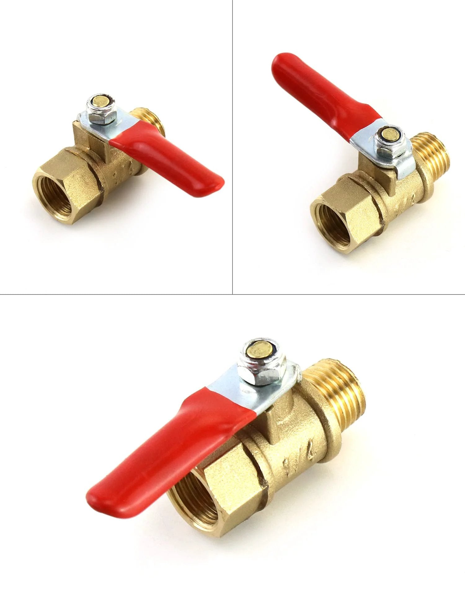 Heavy Duty Brass Ball Valve Pack Of Six With One Quarter Inch NPT Male To Female Threads For Air Water Oil Gas Applications