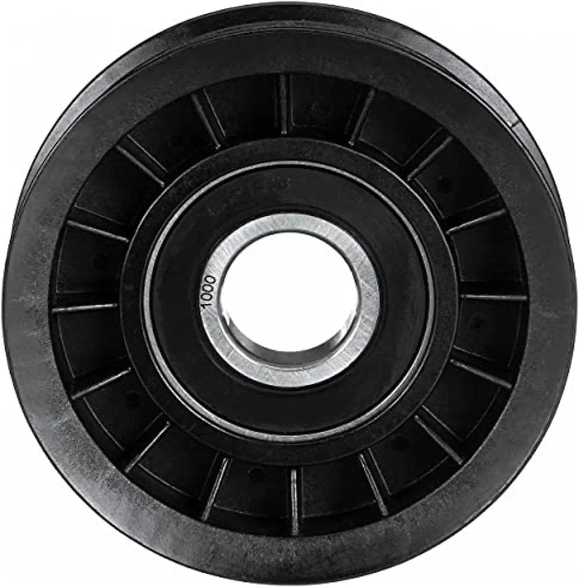 Front view of the DriveAlign Belt Drive Idler Tensioner Pulley Replacement for Cars and SUVs with Beefy Steel and Thermoplastic Build Built