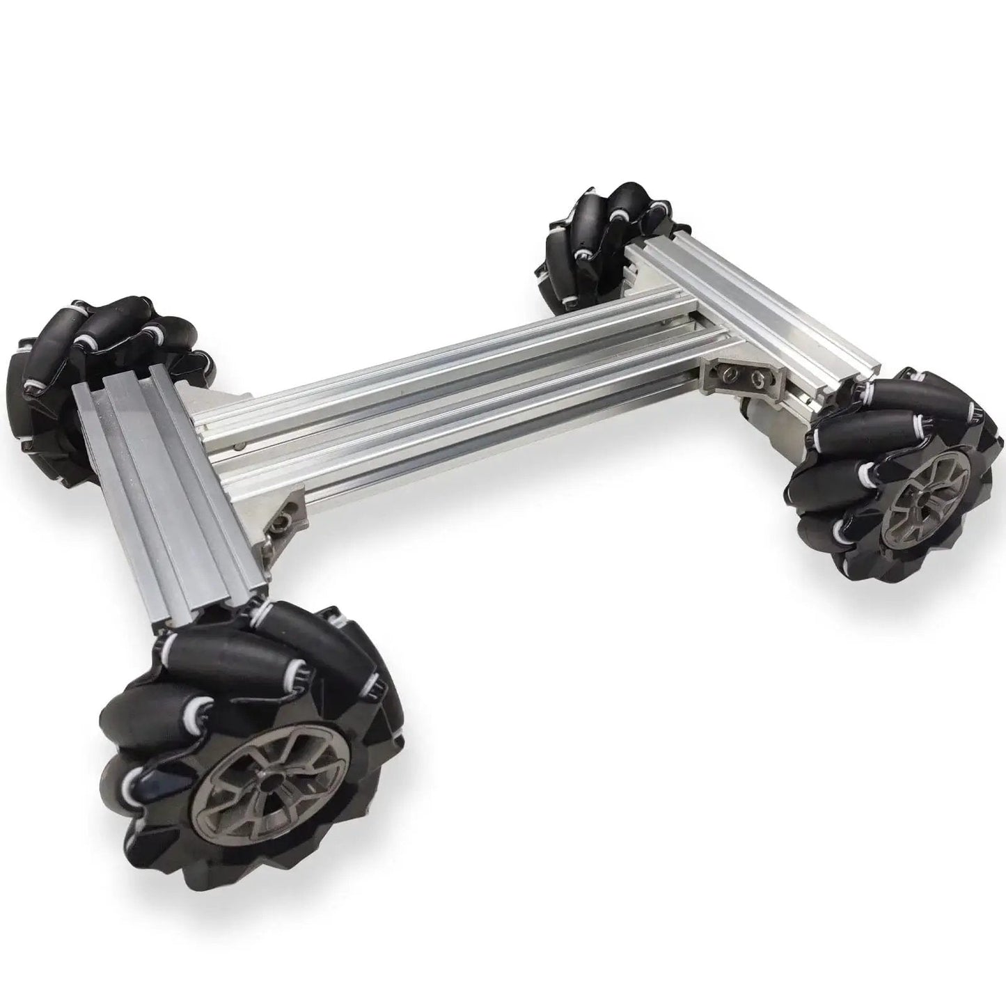 Professional 4WD Metal Robot Car Chassis Kit With 97mm Mecanum Wheels, top view showcasing metal frame for AGV and DIY RC projects