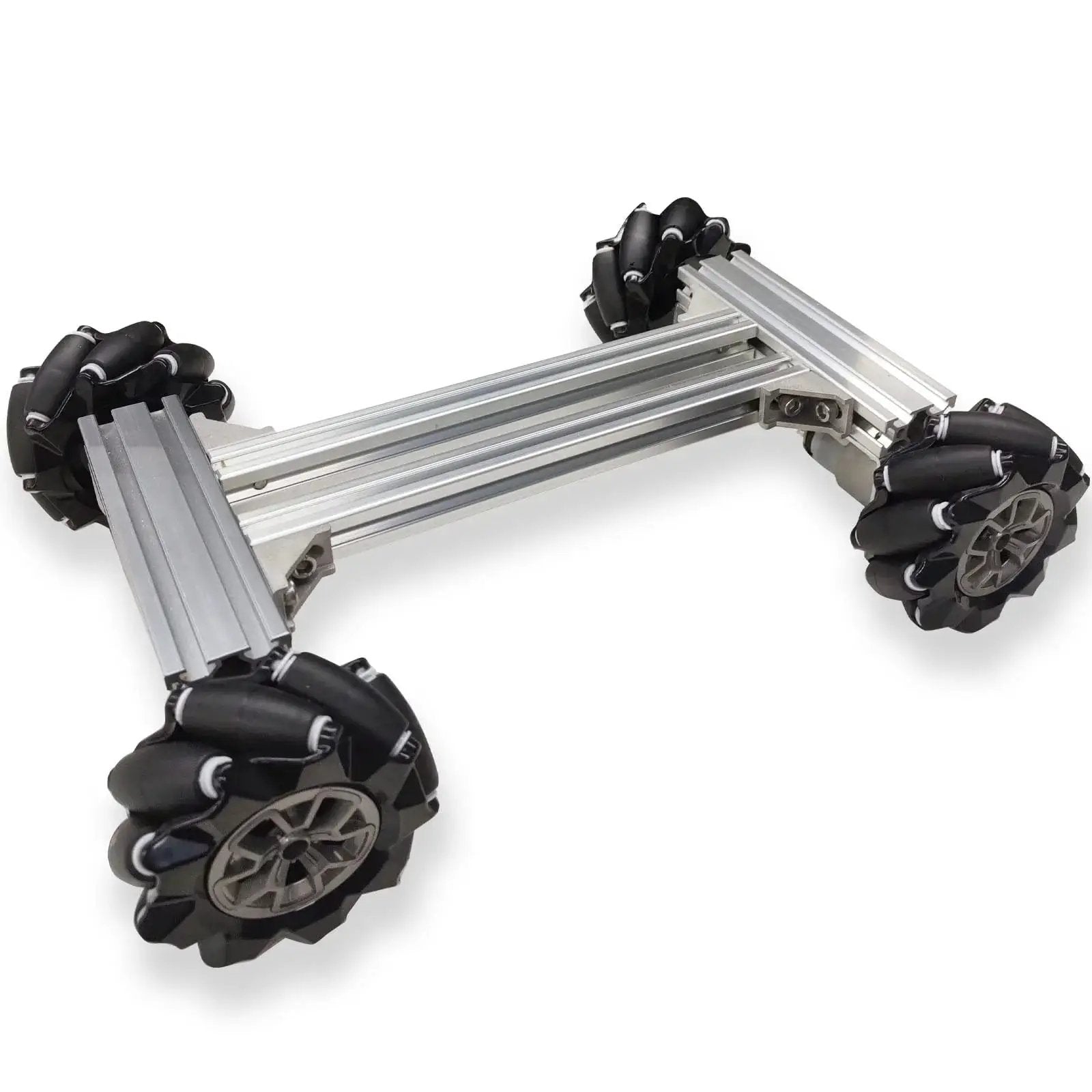 Professional 4WD Metal Robot Car Chassis Kit With 97mm Mecanum Wheels, top view showcasing metal frame for AGV and DIY RC projects