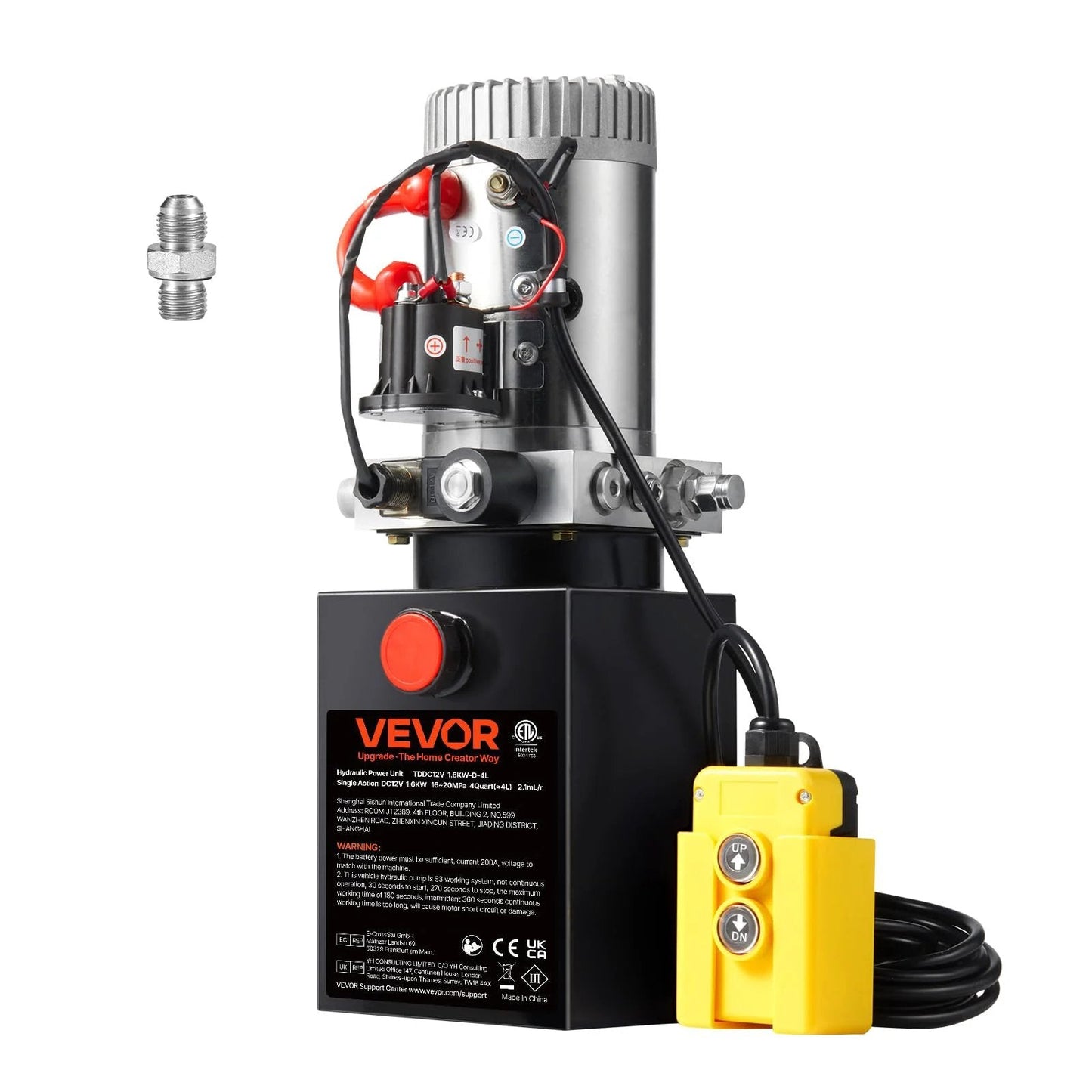 Heavy Duty 12V Hydraulic Pump Power Unit For Dump Trailers With A Four Quart Tank 0.91 GPM Flow 3200 PSI Max Pressure Single Acting Lift DC 12V Motor Perfect For Lifting Heavy Vehicles And Dumping Rough Terrain