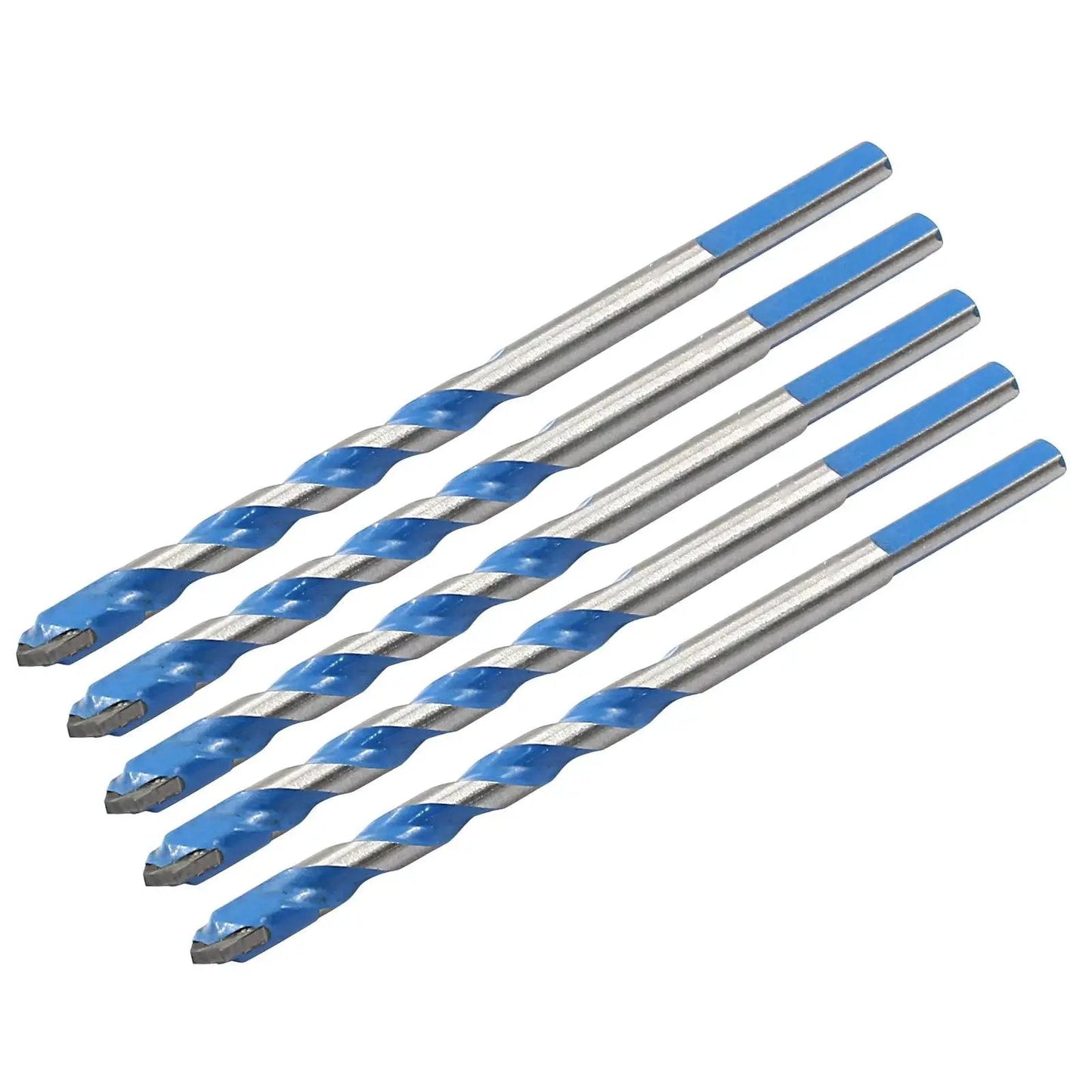 Five Piece 6mm Masonry Drill Bits Set Carbide 0.24 Inch For Concrete Tile Glass Ceramic Brick And Wood With 100mm Total Length And 54mm Flute Length