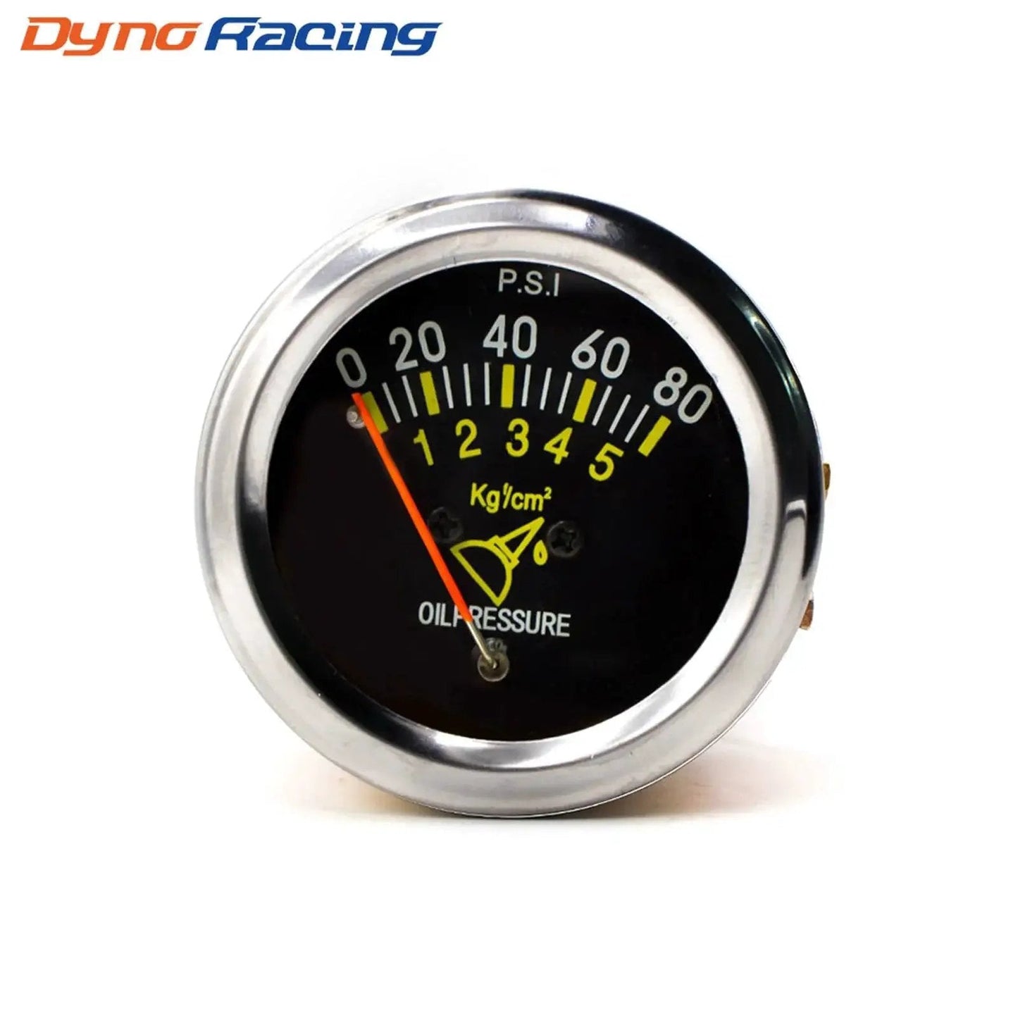 Front view of 2 Inch 52mm Universal 12V DC Mechanical Pointer Oil Pressure Gauge 0 To 80 PSI Black Face Auto Car Meter