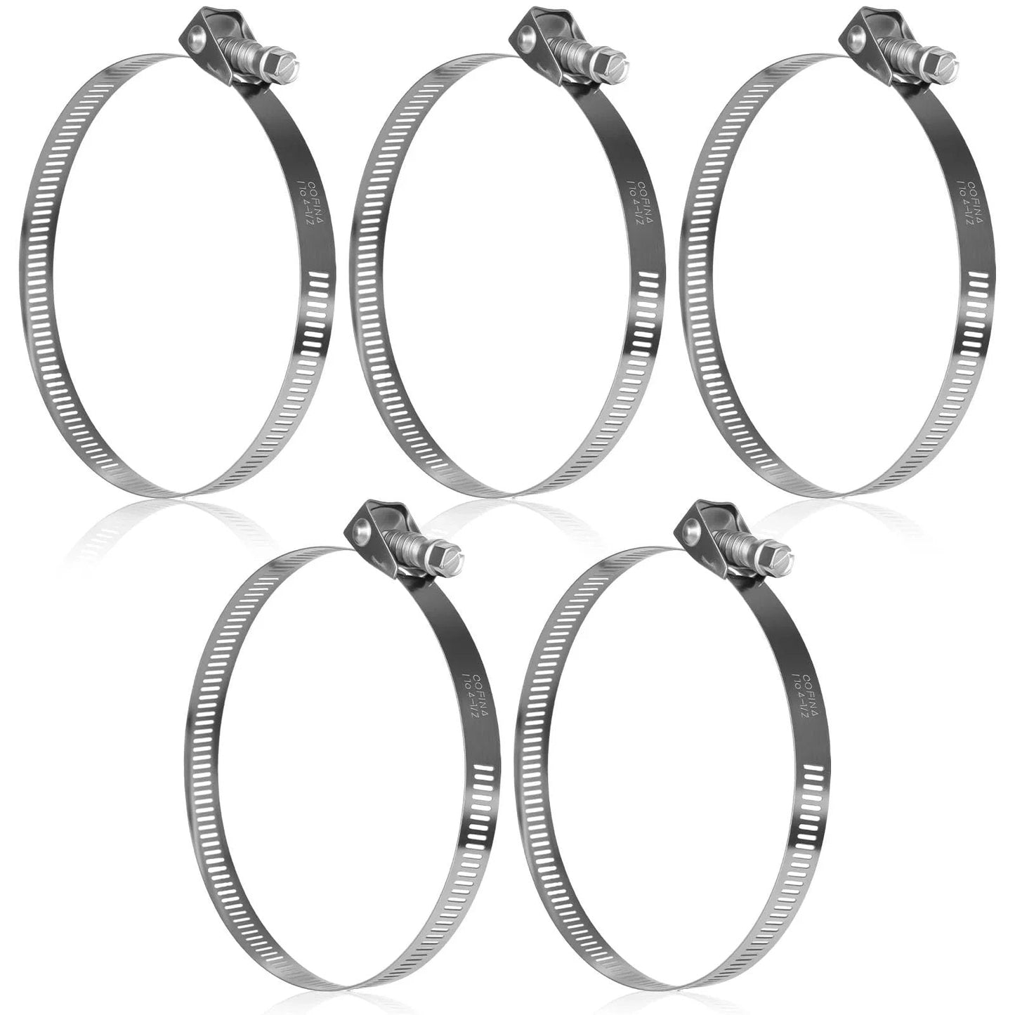 5 Pack Heavy Duty Quick Release Hose Clamps Stainless Steel From One To Four And One Half Inches Adjustable Range Large Worm Gear Clamps