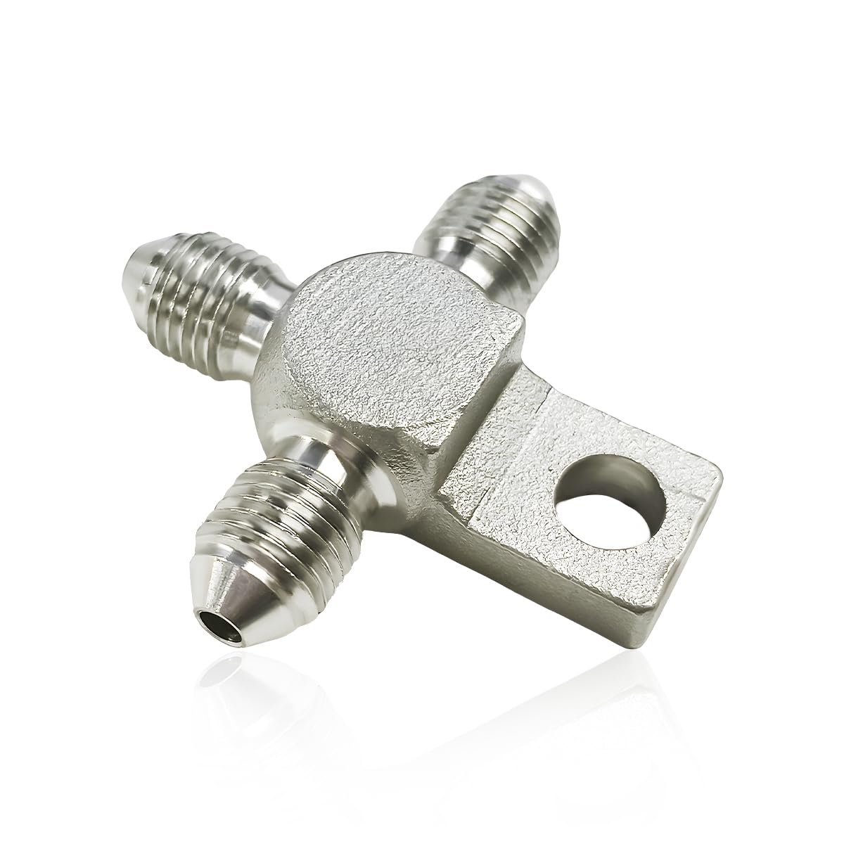 3AN Tee Adapter Connector for Brake Line Stainless Steel Durable Male Flare Union Fuel Fitting with Mount Tab Sealed and Pressure Resistant Built Tough High Performance