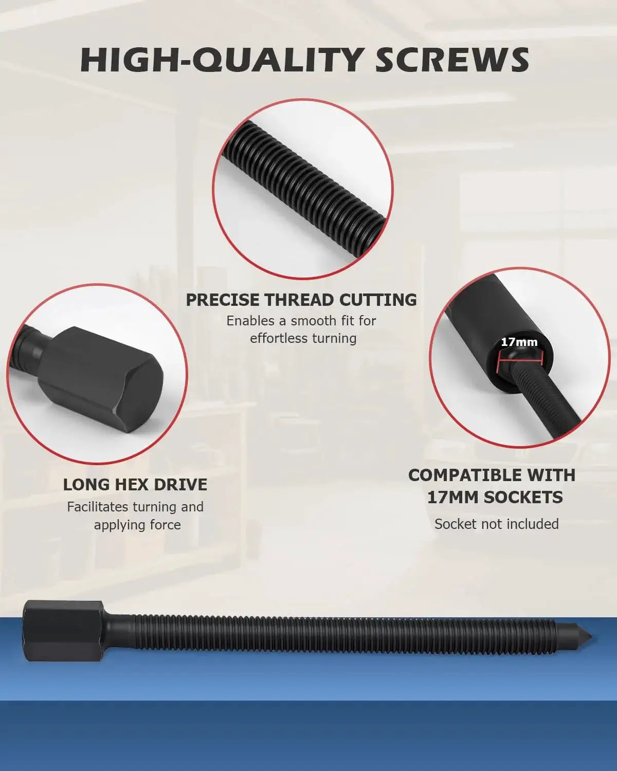High-quality screws detailing precise thread cutting and 17mm socket compatibility for the 12 Piece Bearing Separator Set With Heavy Duty 5 Ton Capacity For 2 Inch And 3 Inch Bearings Splitters Puller Kit Ideal For Vehicle Car Truck ATV Snowmobile And Industrial Applications.