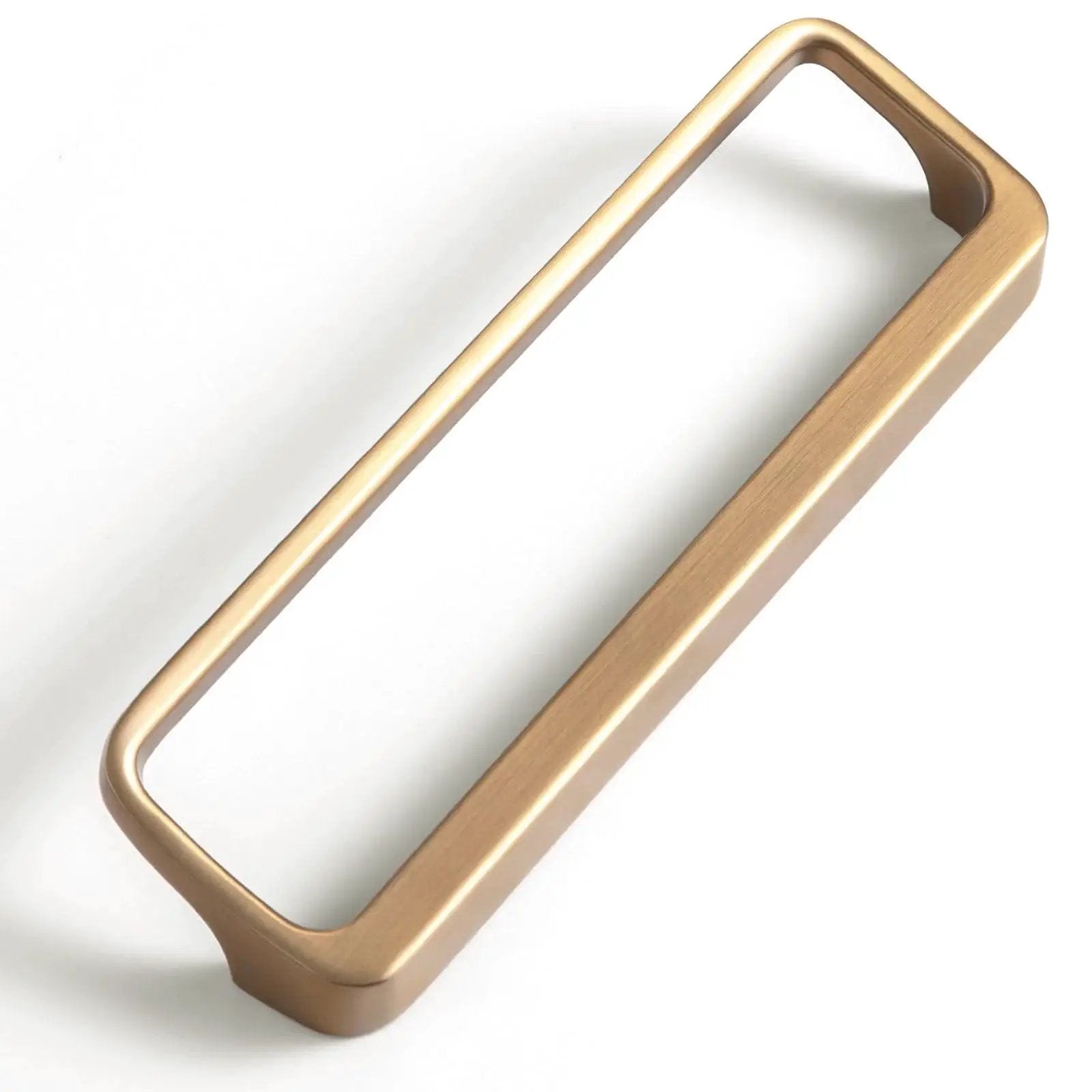 Champagne Bronze Cabinet Pulls With Center Hole 5 Inch Length Modern Zinc Finger Handles for drawers, side view, anti rust plated hardware.