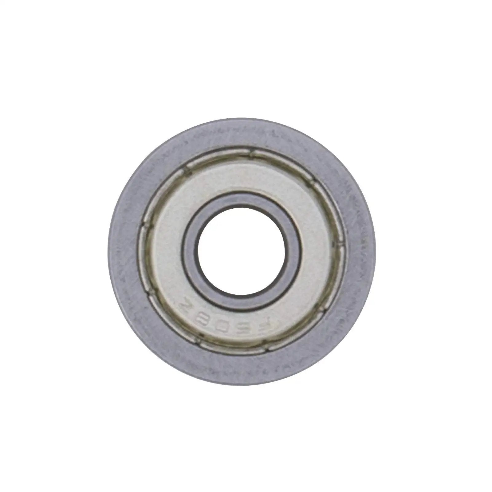 Close-up of Flange Deep Groove Ball Bearing 8x22x7mm F608 ZZ, single unit, front view, silver, shielded design for machinery.