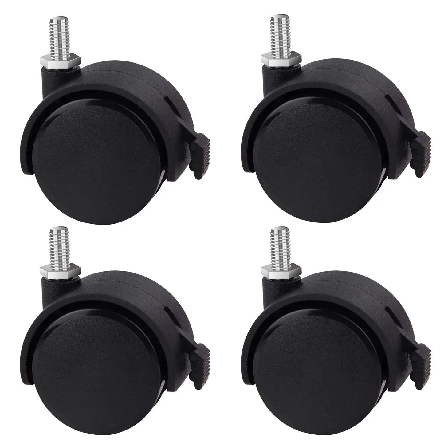 Threaded Caster Set Of 4 M8 X 1.25 Swivel Stem Office Chair Wheels With Locking Brake Regular Size 2 Inch Diameter