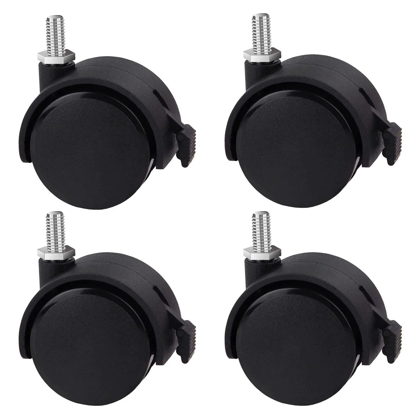Threaded Caster Set Of 4 M8 X 1.25 Swivel Stem Office Chair Wheels With Locking Brake Regular Size 2 Inch Diameter
