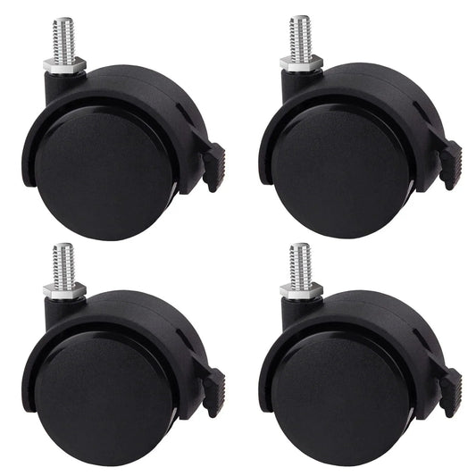 Threaded Caster Set Of 4 M8 X 1.25 Swivel Stem Office Chair Wheels With Locking Brake Regular Size 2 Inch Diameter