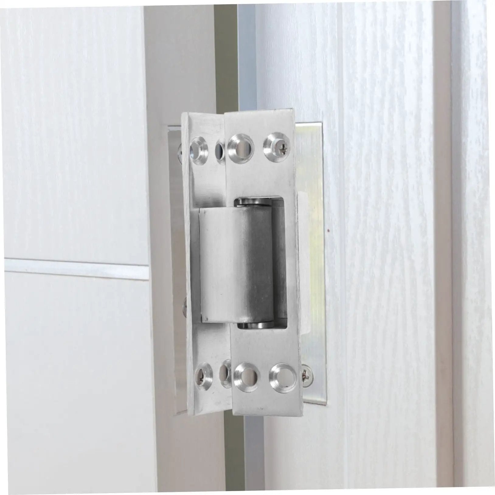 Sturdy Invisible Hinge For Secret Door And Hidden Cabinet Heavy Duty Metal Barn Door Hinge installed on white door panel