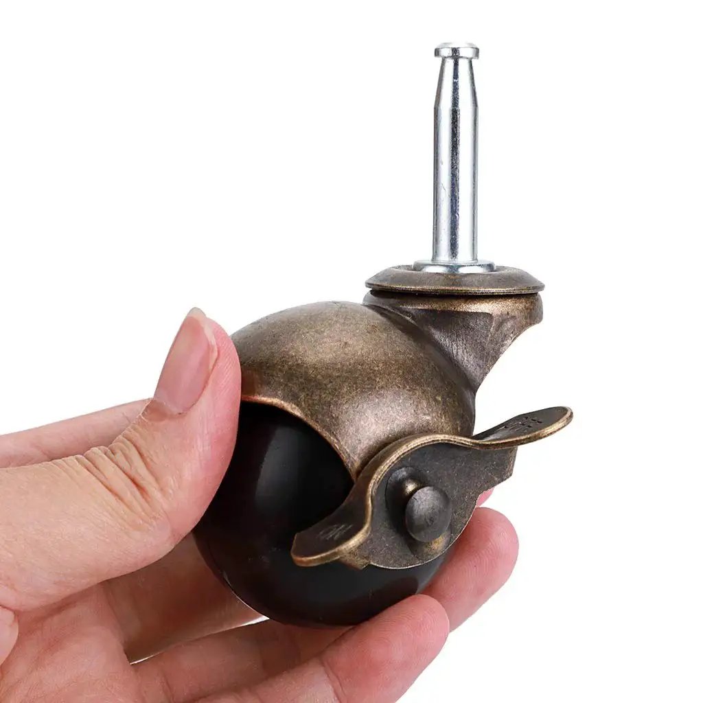 2 Inch Ball Caster With Grip Neck Stem And Brake Sockets For Furniture Set Of Four Vintage Swivel Caster Wheels For Ottoman And Coffee Table Heavy Duty Plastic And Steel Construction Each Caster Supports Up To 88 Lbs Stem Mount Five Sixteenths Inch By held in hand