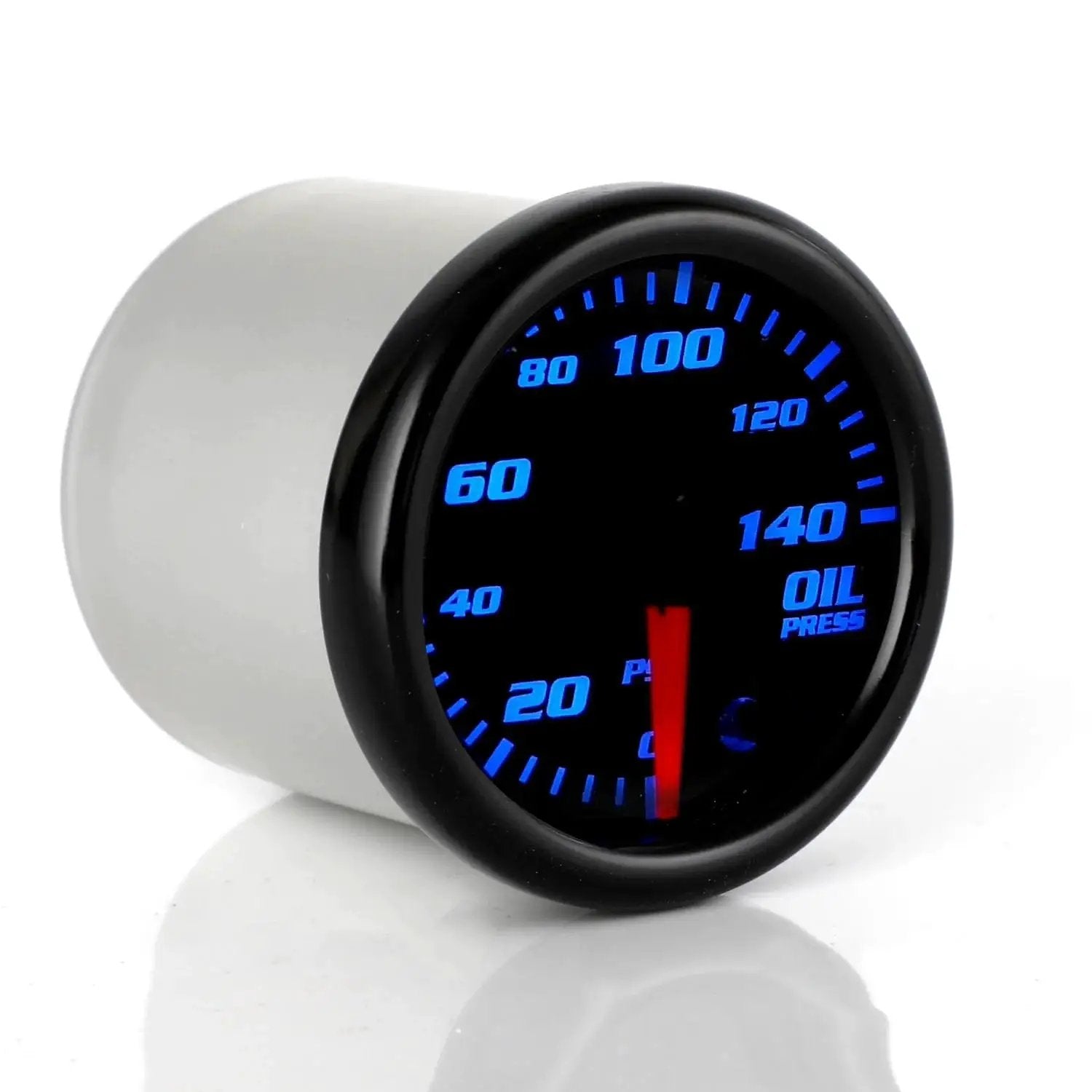 Oil Pressure Gauge Kit For Cars And Trucks 0 To 140 PSI 52 Millimeter Dial Seven Color Glow Display White Housing With Black Dial