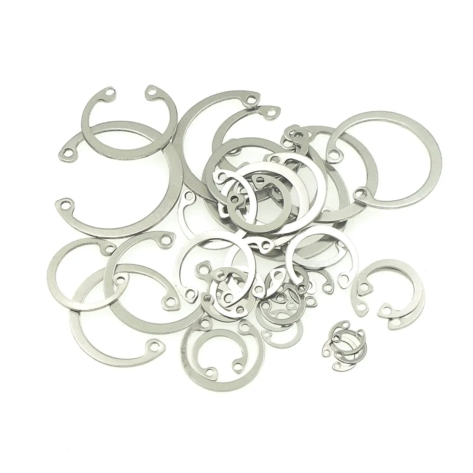 Internal Snap Ring Kit 8mm To 30mm Assortment 240 Pieces C Clips Retaining Rings scattered on white background