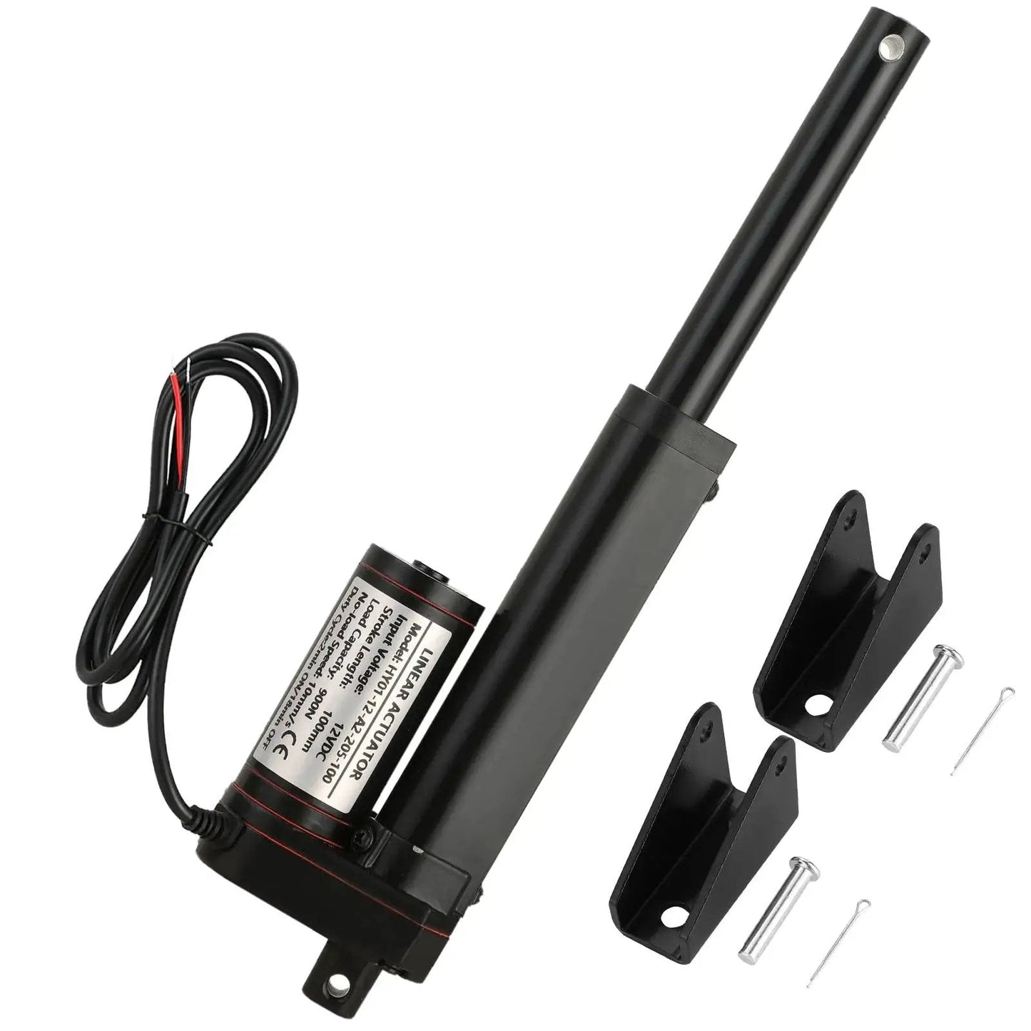 Beefy 12V Linear Actuator With 4 Inch Stroke And 202 Lb Load, IP54 Outdoor Rated with mounting brackets and hardware visible