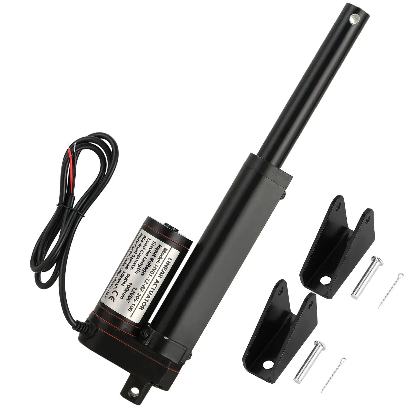 Beefy 12V Linear Actuator With 4 Inch Stroke And 202 Lb Load, IP54 Outdoor Rated with mounting brackets and hardware visible
