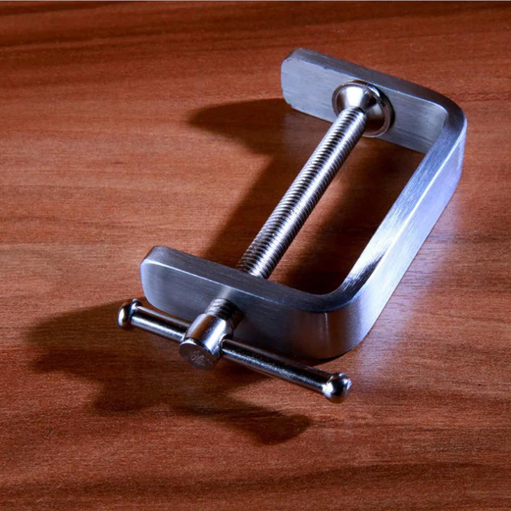 Sturdy Stainless Steel C Clamp For Woodworking And Welding Tiger Clamp Beefy Heavy Duty Auto Repair Tool By Kyien on wooden surface