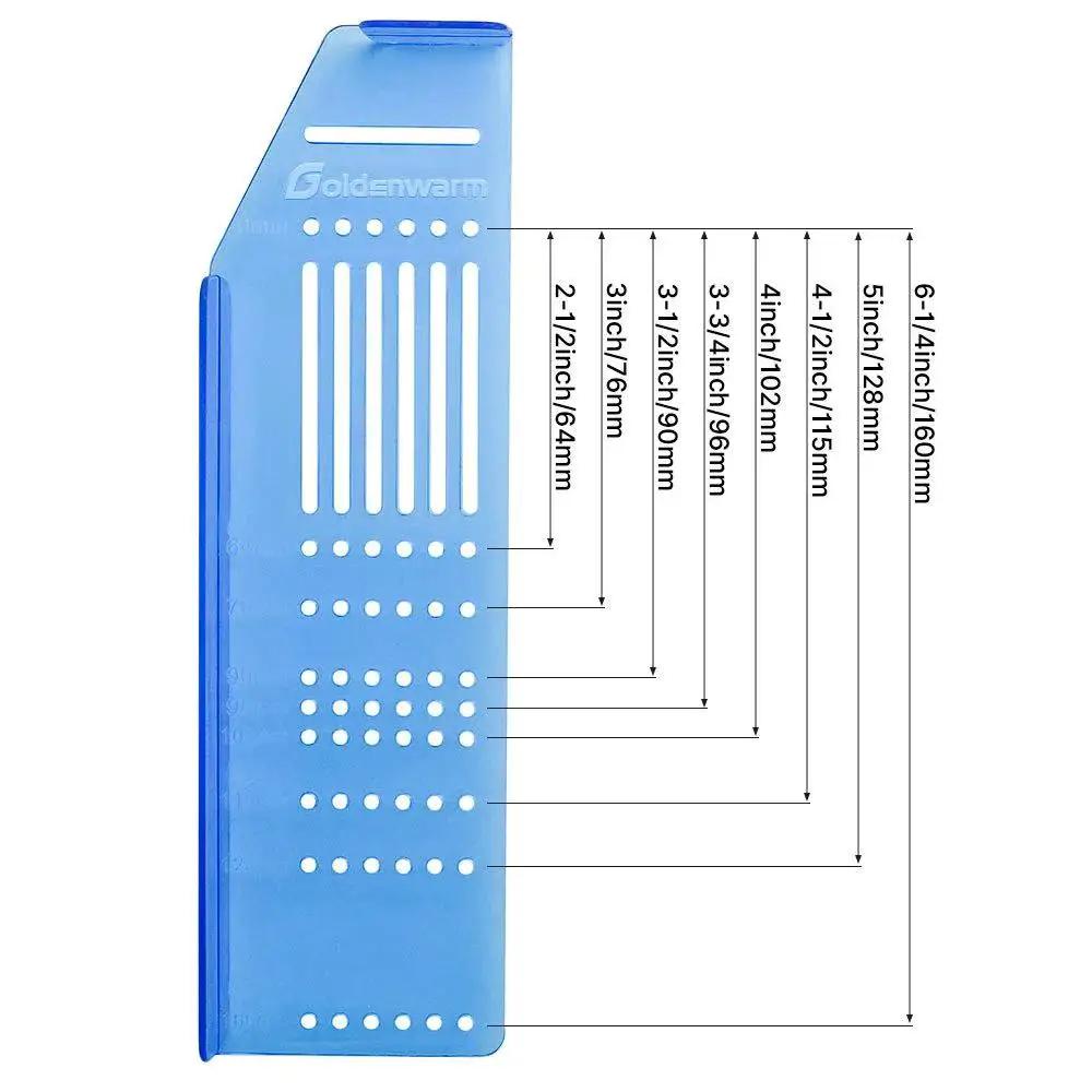 Cabinet Pull Template And Knob Drilling Template Set For Precise Handle Installation With Spacing From 64mm To 160mm Includes 3 16th Inch Drill Bit And Knob Template 1 Pack Ideal For Cabinet Handles And Drawer Pulls Durable Construction For Long Lasting clear blue plastic with spacing markings