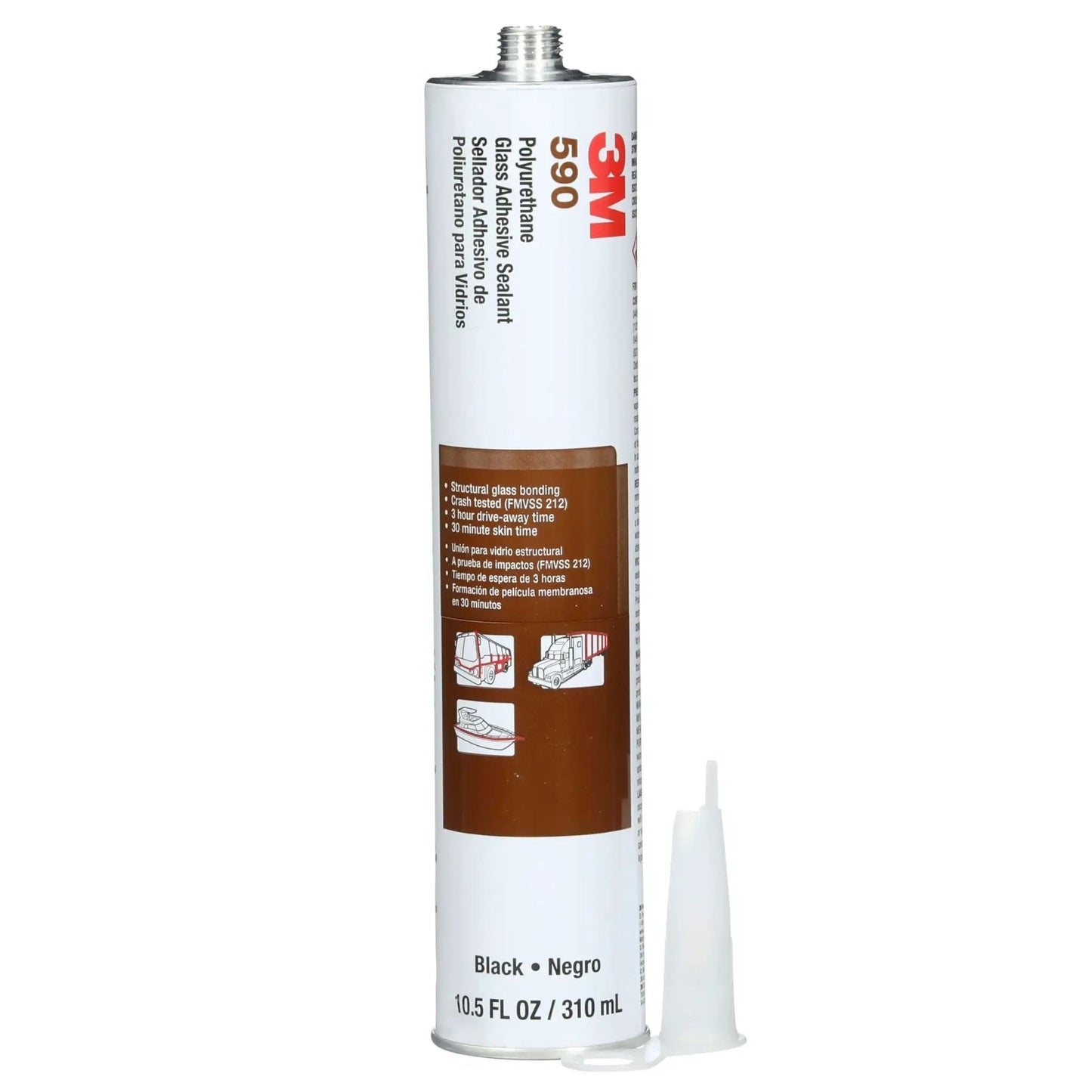 Polyurethane Adhesive for Glass 310 mL Cartridge Pack of 1 Black, Fast-Cure High-Strength Structural and Windshield Bonding Sealant