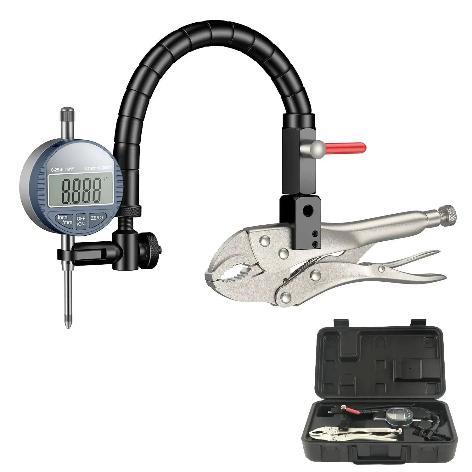 Pro Grade Digital Disc And Rotor Gauge From HDLNKAK For Brake Flatness 1 Inch Range With 0.0005 Inch Indicator and case