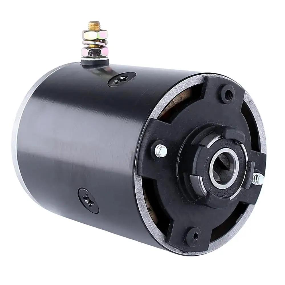 Side view of 12V Hydraulic Pump Motor For RV Levelers Replacement 11-212-440 CCW Shaft, showing slotted shaft and connectors.