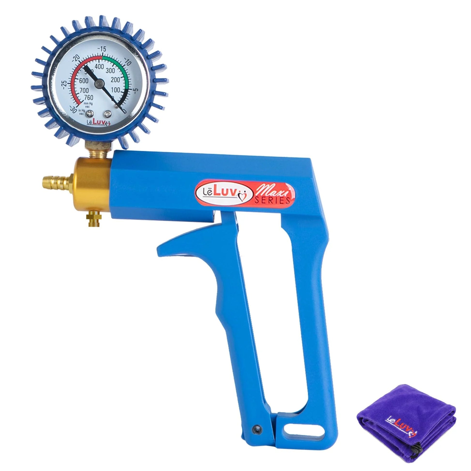 Maxi Manual Vacuum Pump From LeLuv With Ergonomic Nylon Handle Release Valve and Rubber Protected Pressure Gauge for 0-30 Hg Blue