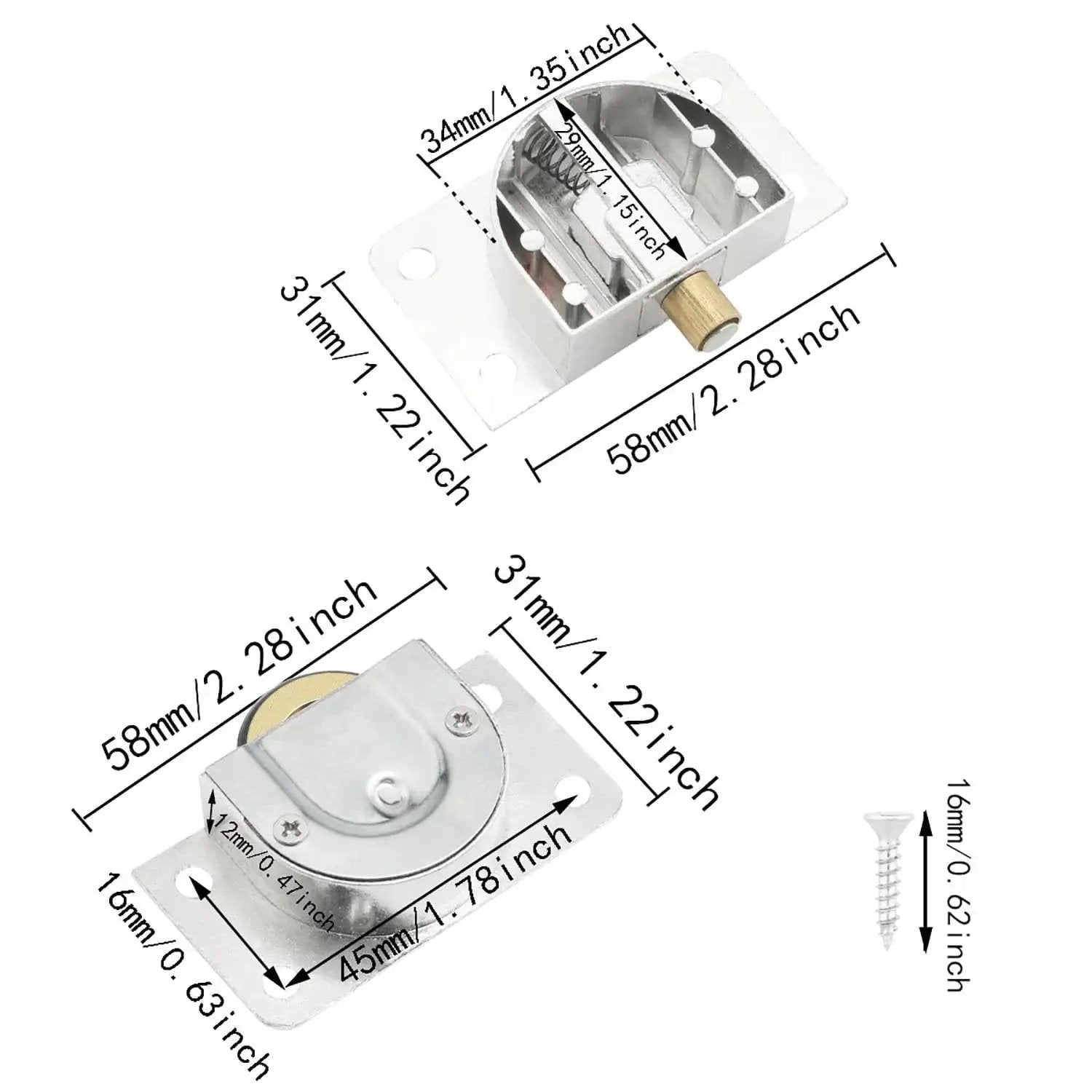 Cabinet Sliding Door Pulley Kit With Screws For Wardrobe And Barn Doors Durable Zinc Alloy Rolling Door Hardware Easy To Install Rust And Corrosion Resistant Smooth Glide Wheels For Closet Cabinets, showing product dimensions.